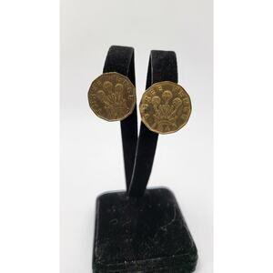 Vintage 1943 British Threepence Coin Earrings Screw Back WWII Era